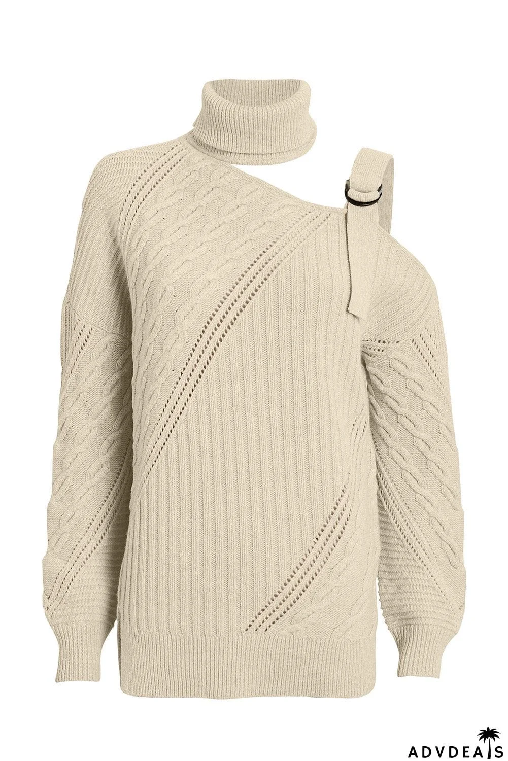 Strapped Cut out Shoulder Turtleneck Sweater