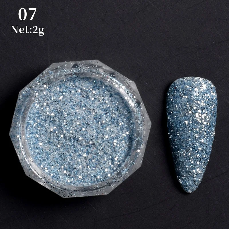 1Box Gray Gradient Shiny Nail Glitter Powder iridescent Sparkly Nail Art Chrome Pigment Silver DIY Nail Art Decoration