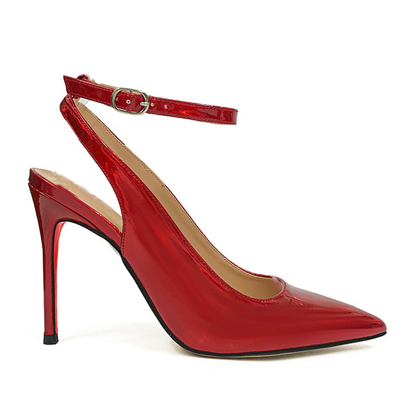100mm Women's Red Bottoms Ankle Strap Pointed Toe Pumps Wedding Party  High Heels Shoes-MERUMOTE