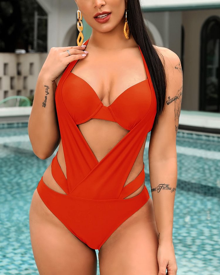 Halter Cutout Backless One Piece Swimsuit P1863733511