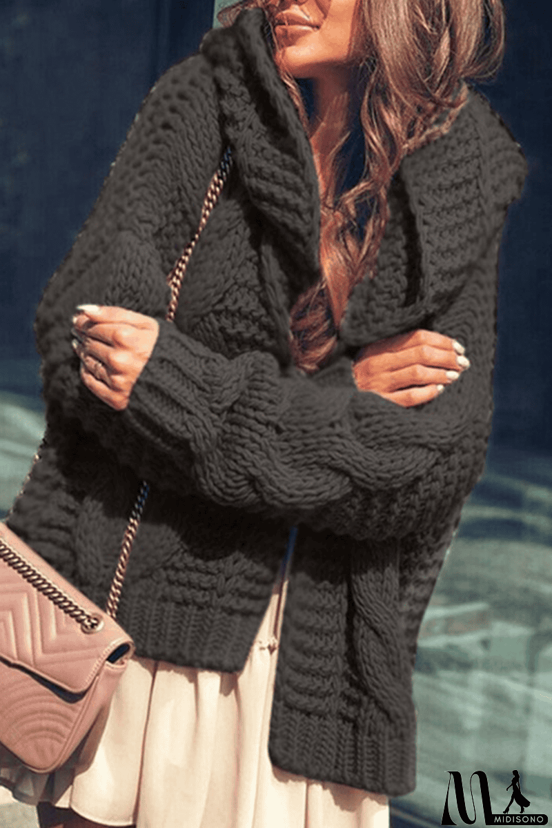 MidiSono - Casual Solid Split Joint Hooded Collar Tops