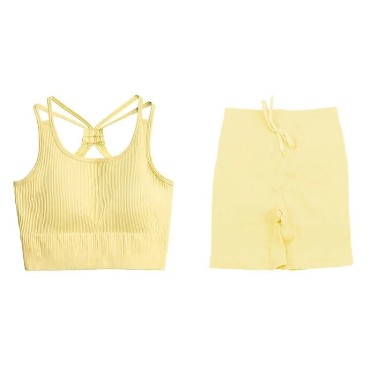 SVOKOR Sport Two Piece Sets Women Gym Tracksuits Workout 2Pcs Sexy Running Leggings Cycling Shorts Fitness Vest Short Crop Tops