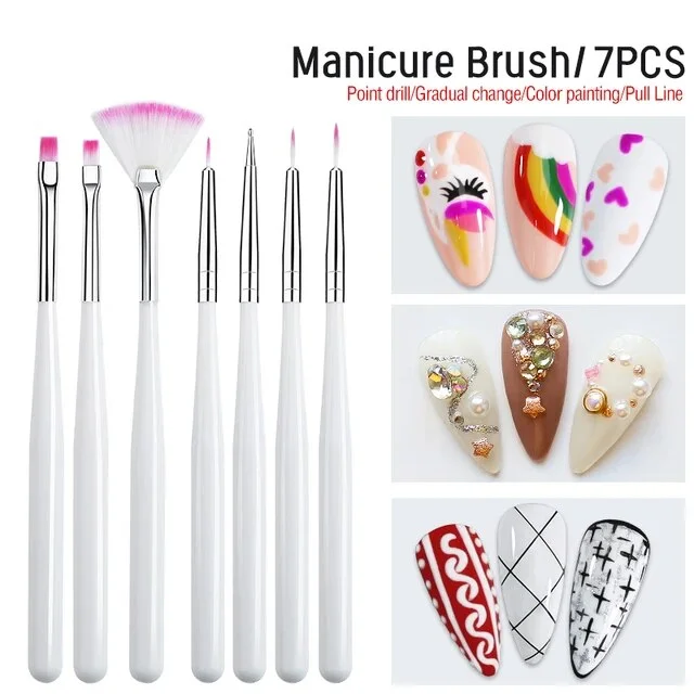 Arte Clavo 7/15PCS Plastic Handle Nail Brush Set Gel Polish Painting Drawing Acrylic Gel Nail Brush For Nails Art Manicure Tools_ viptrois