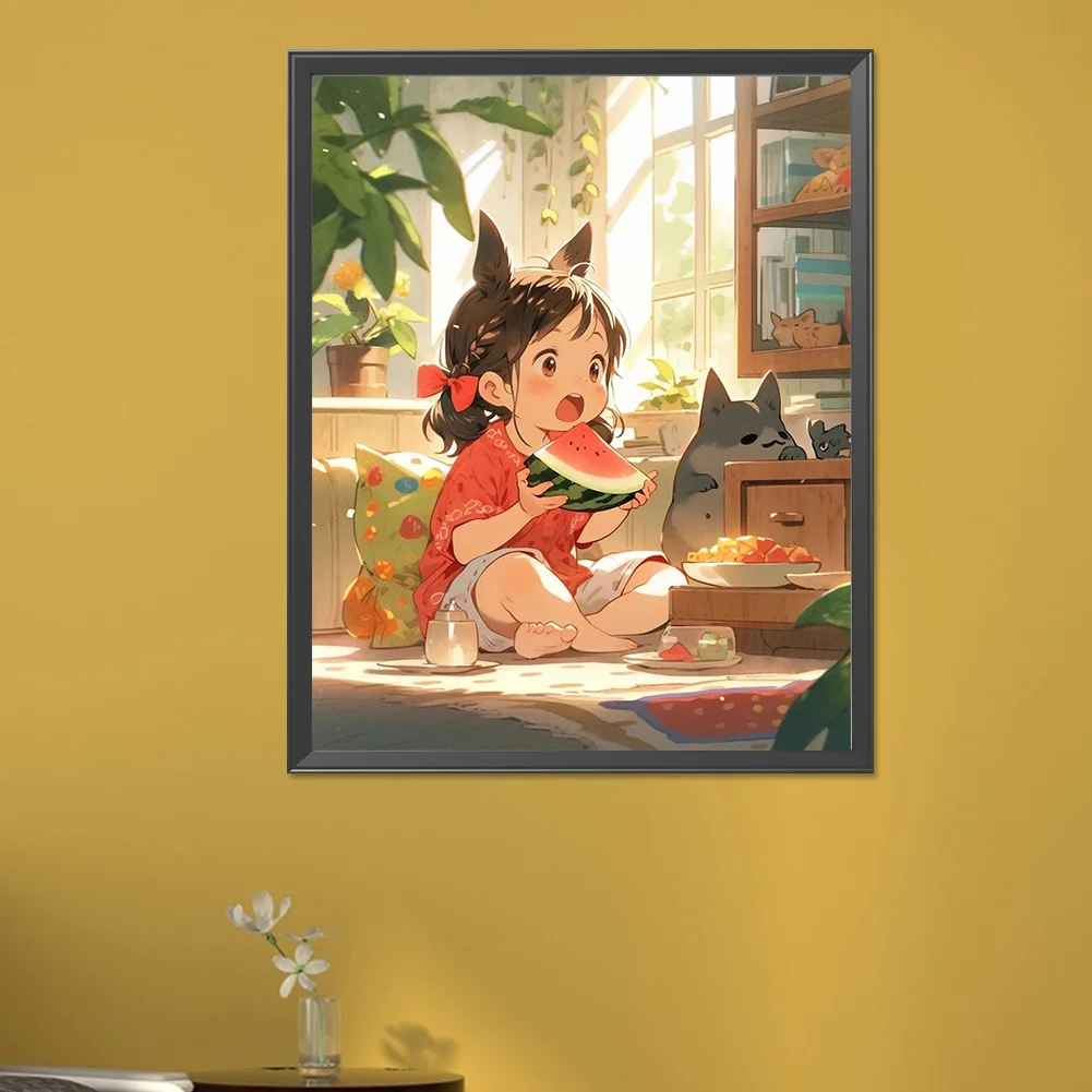 Diamond Painting - Full Round Drill - Child Eating Watermelon(Canvas|40*50cm)