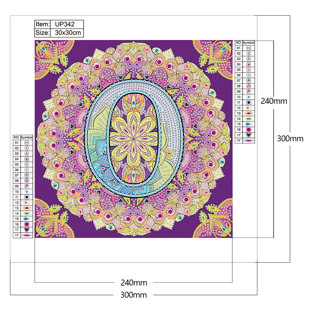 Special Shape Diamond Painting 30*30cm - O Letter Mandala