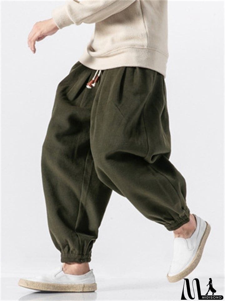 MidiSono - Men's Casual Loose Plush Thermal Drawstring Pants For Winter