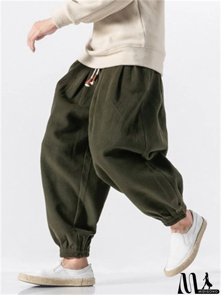 MidiSono - Men's Casual Loose Plush Thermal Drawstring Pants For Winter