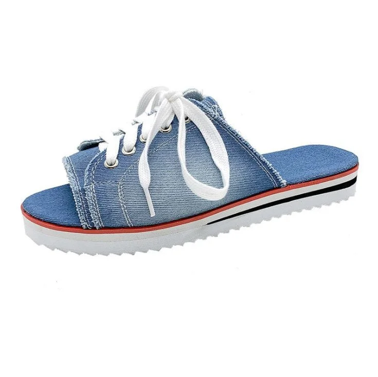 Fashion Women Peep-toe denim Sandals Breathable Summer Shoes Comfortable Casual Slippers Ladies New Flat Shoes Zapatos Mujer