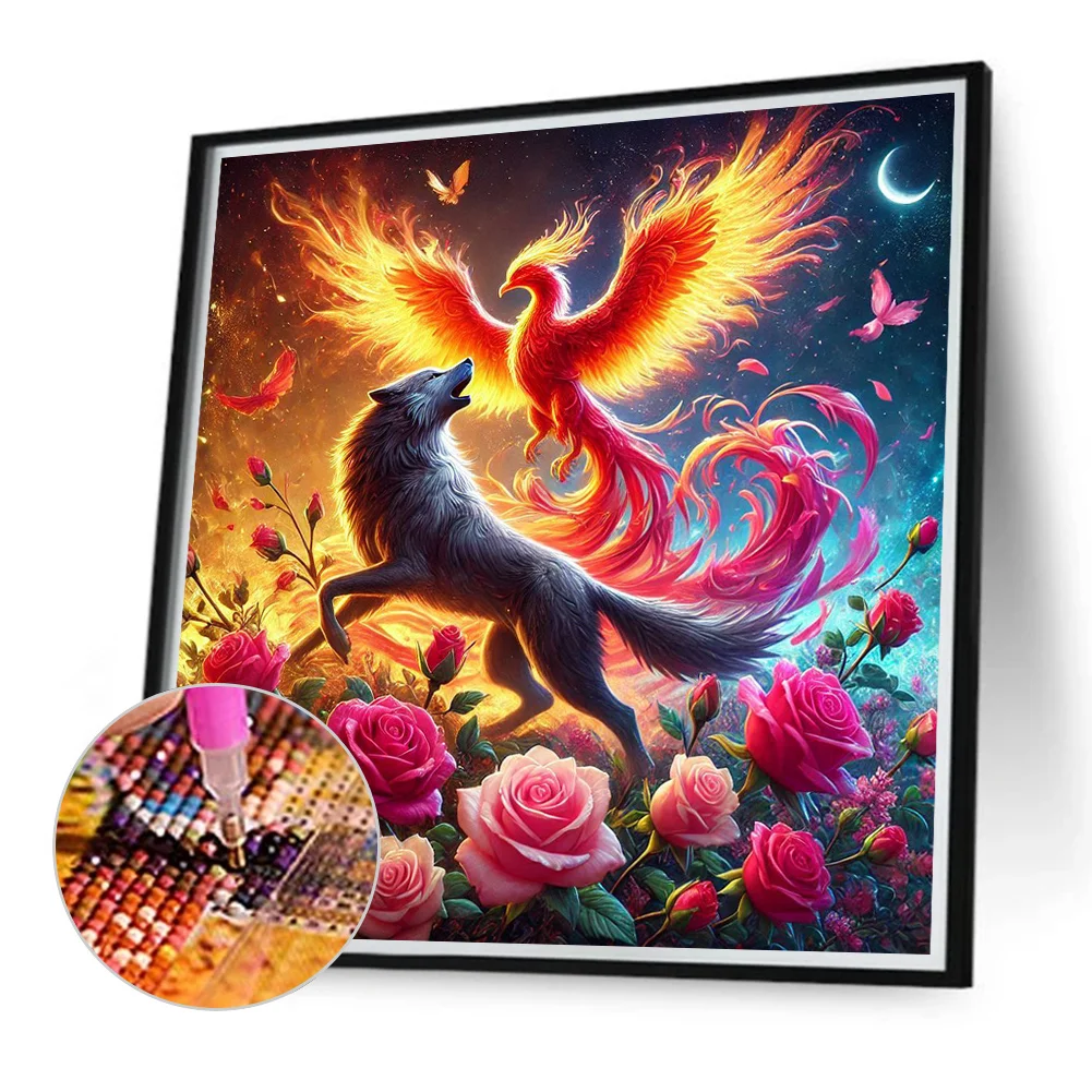 Diamond Painting - Full Round Drill - Rose Phoenix Wolf(Canvas|40*40cm)