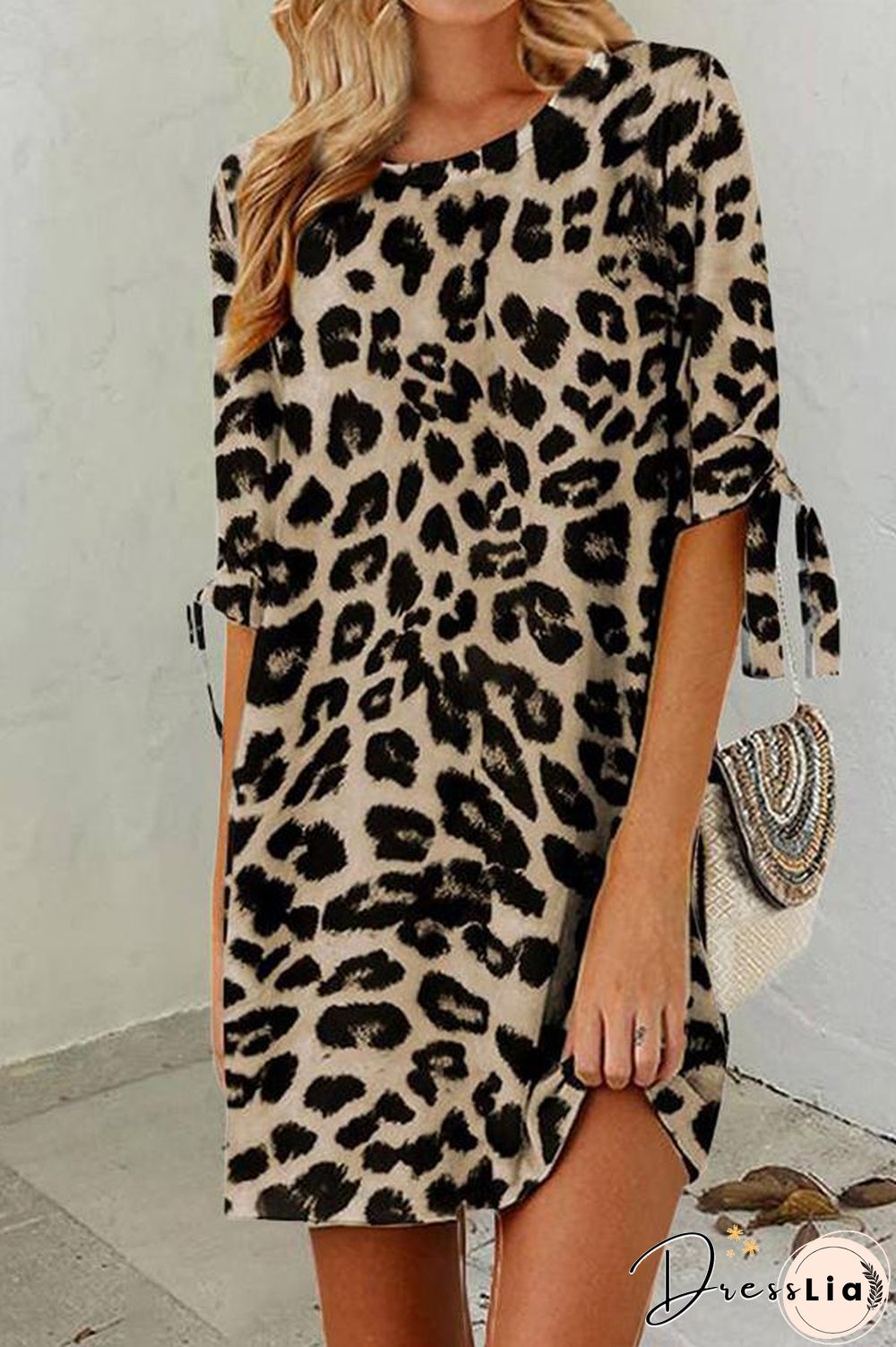 Leopard Print Round Neck Mini Dress (2 Colors) P13148