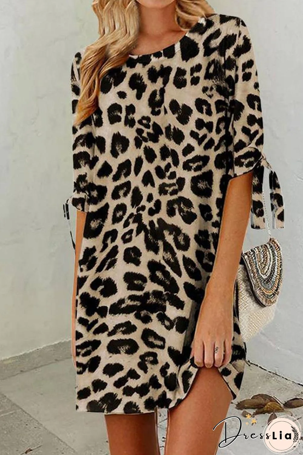 Leopard Print Round Neck Mini Dress (2 Colors) P13148