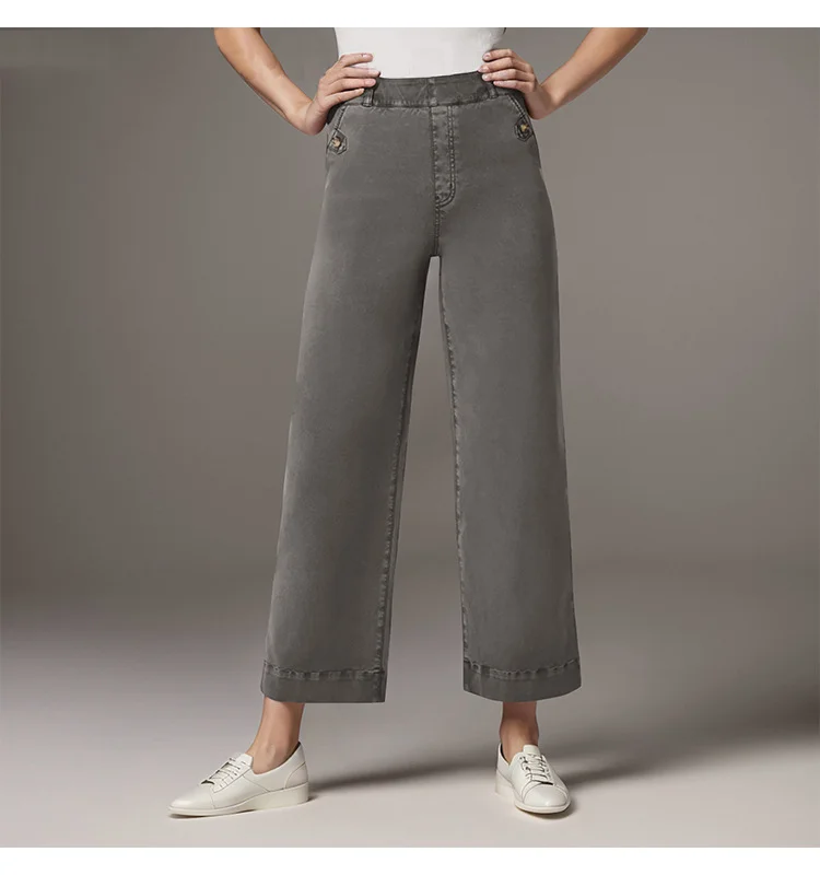 Toloer Elastic Loose Wide Leg Straight Leg Jeans Nine Minutes Pants-Outfit Ideas