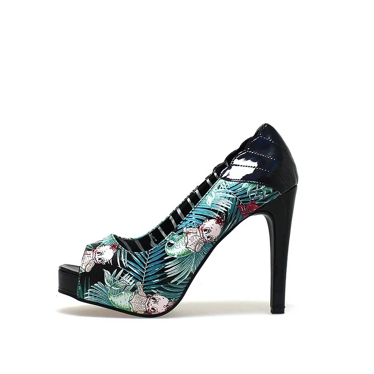 Halloween Floral Heels Platform Stiletto Heel Pumps |FSJ Shoes