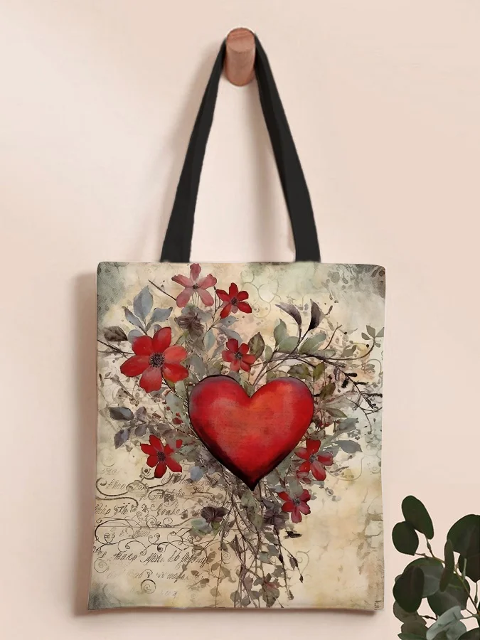 Retro Valentine's Day Flower Love Shoulder Canvas Bag