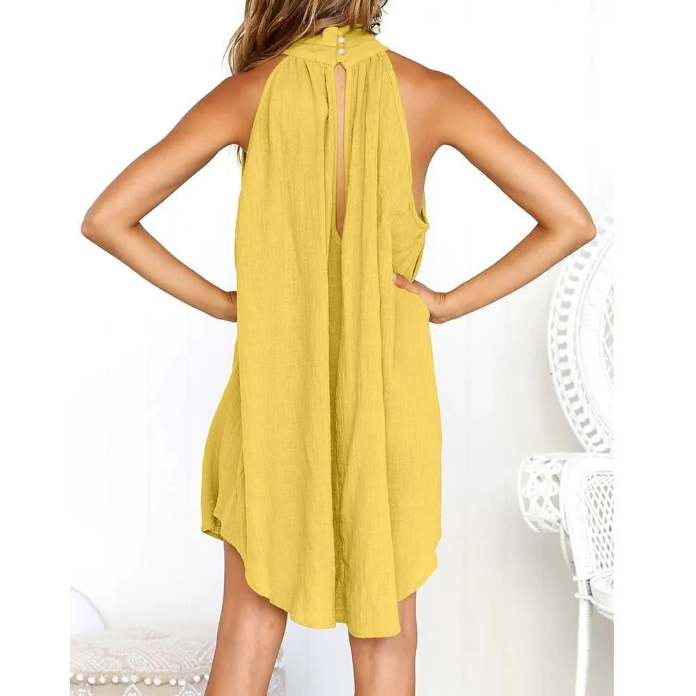 Summer Women Halter Sleeveless Sexy Fashion Dress Holiday Ladies Irregular Party Mini Dress