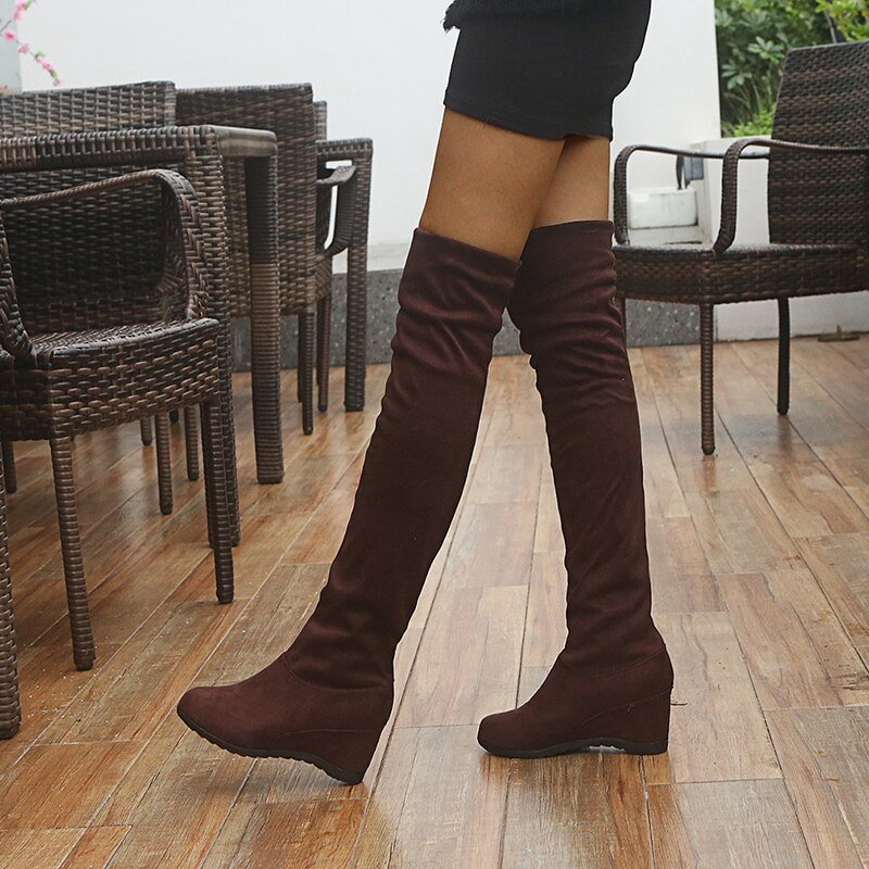 Pongl New Shoes Women Boots Black Over Knee Boots Sexy Female Autumn Winter Lady Thigh High Increased Elastic Stretch Platform Shoes