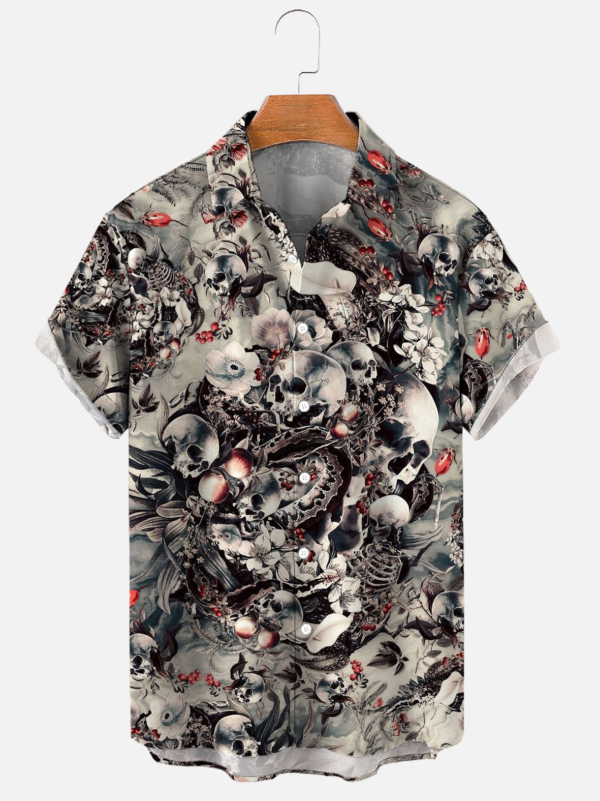 Men´s Hawaiian Skull Halloween Casual Print Shirt