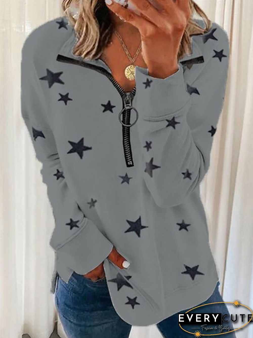 Printed Zipper Casual Sweatshirts