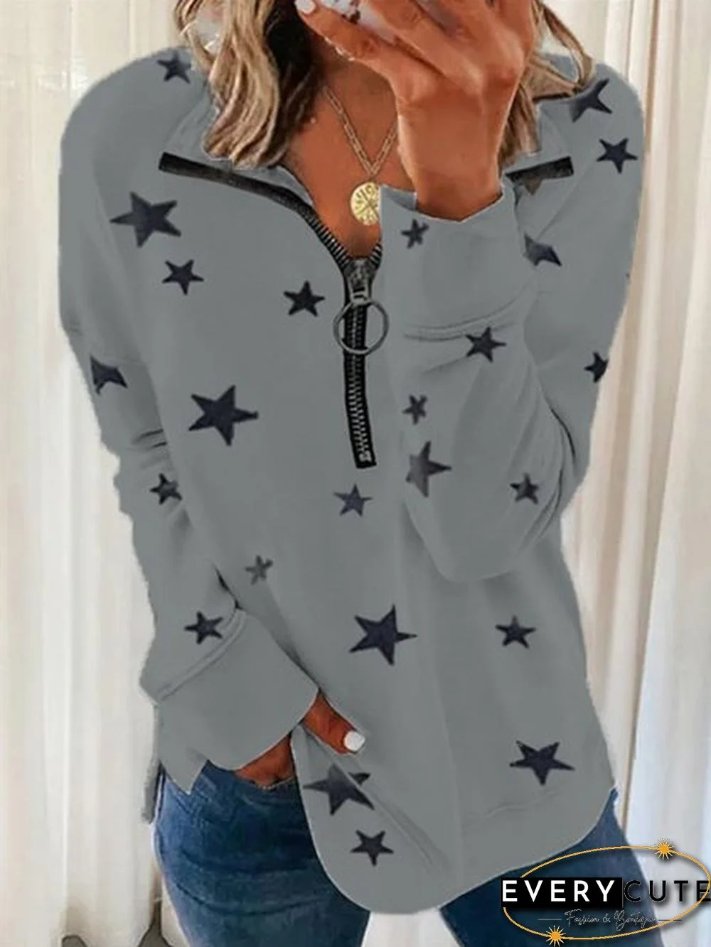 Printed Zipper Casual Sweatshirts