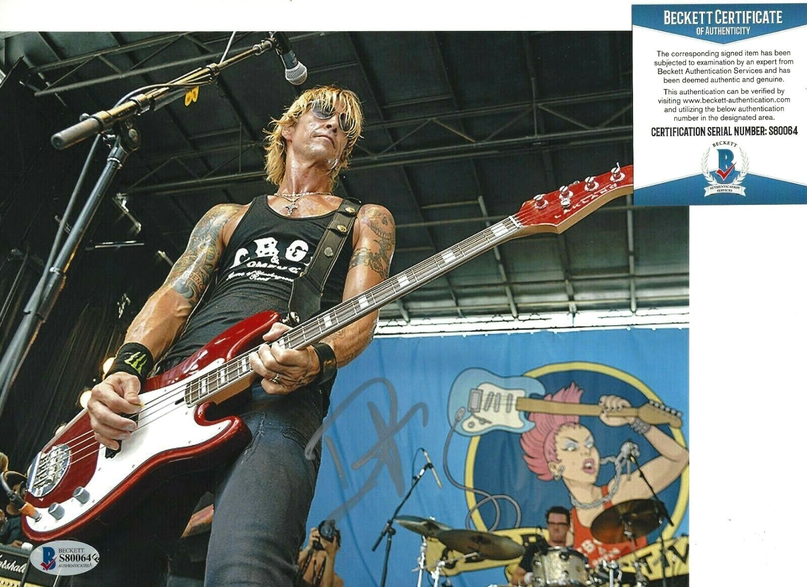 DUFF MCKAGAN SIGNED GUNS N' ROSES 8x10 Photo Poster painting BECKETT COA B BASS GUITAR BAND TOUR