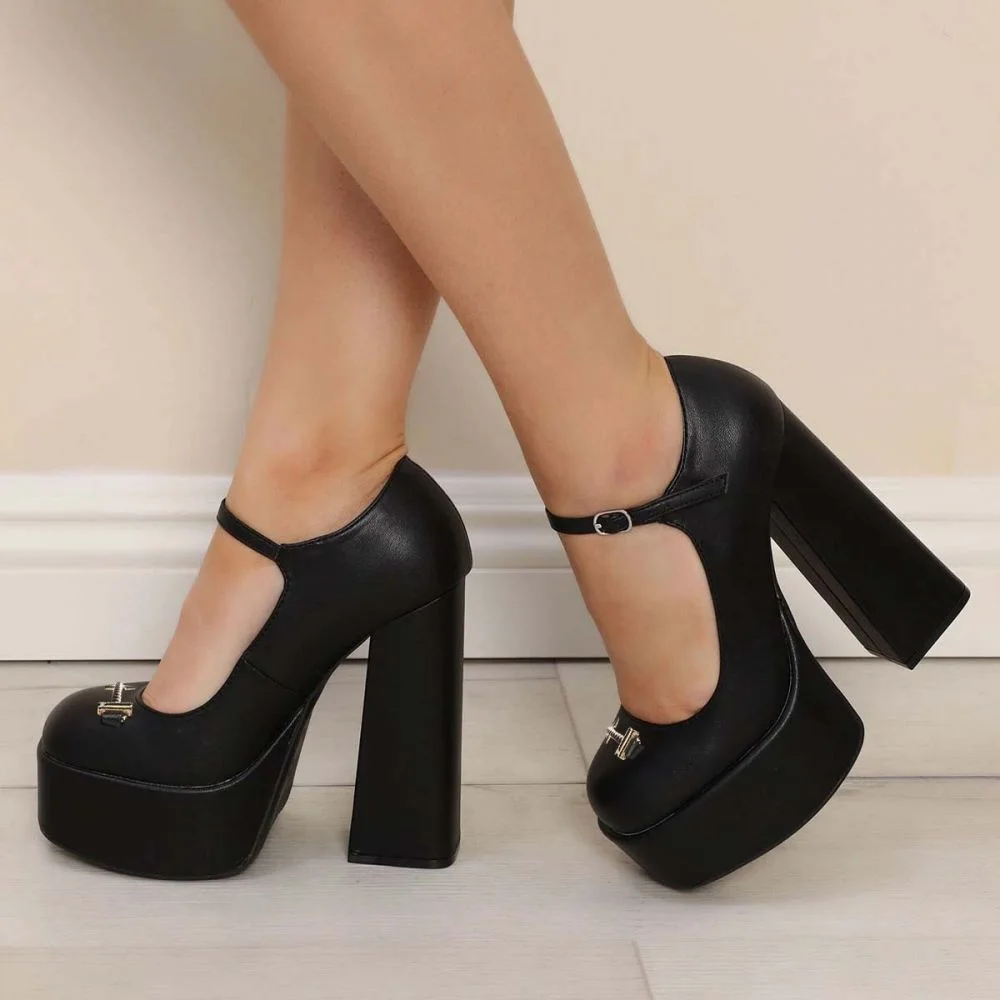 Height Increasing Shoes Platform Heels Chunky Heel Pumps Nicepairs