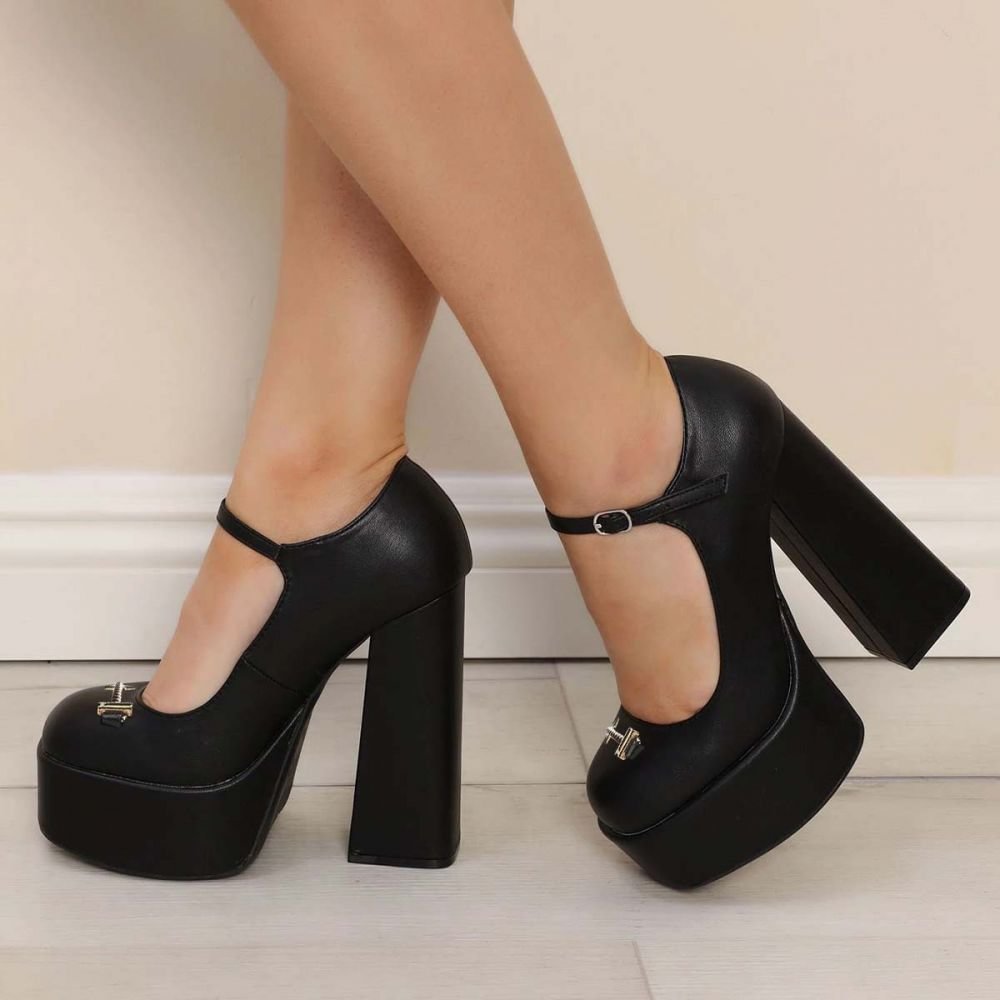 Height Increasing Shoes Platform Heels Chunky Heel Pumps Nicepairs