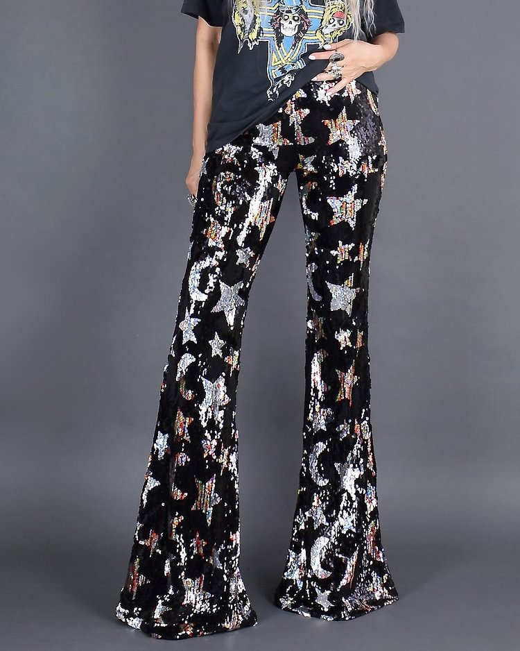 Star velvet bell bottom pants