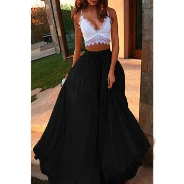 Womens High Waist Summer Skirt Plus Size Elastic Big Swing Long Dress Fashion Loose Maxi