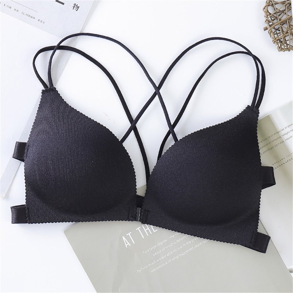 Women Back Beautify Ladies Front Closure Wire Free Fashion Bra Sexy Padded Lingerie Bralette Gather Push Up Seamless Bra Female