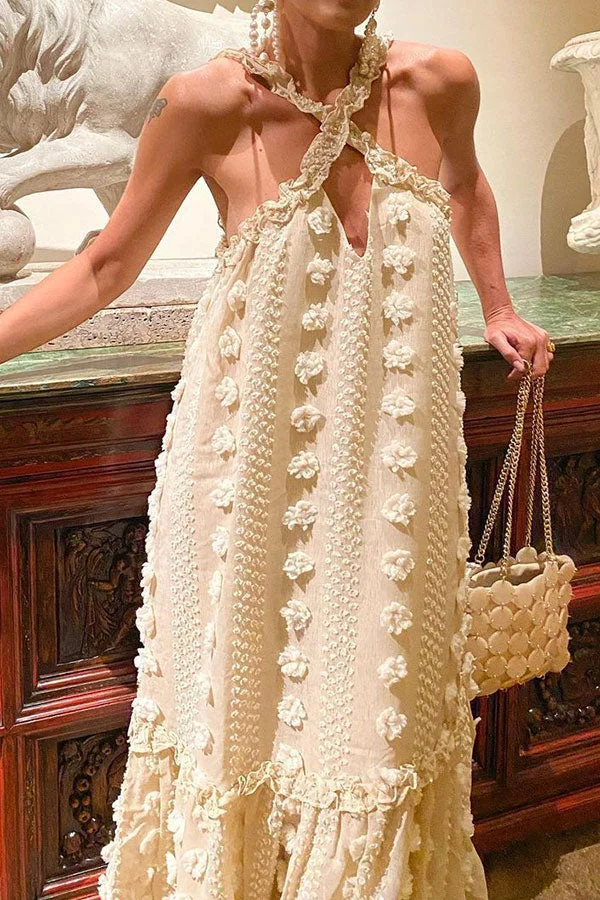 Floral Embroidery Elegant Maxi Dress
