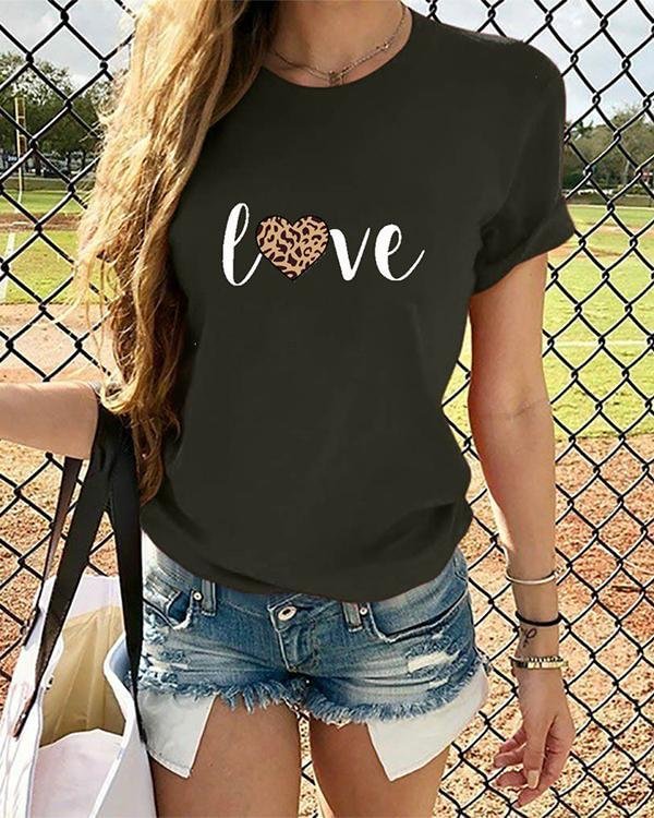 love heart women short sleeve shirt printed leopard tops p161197