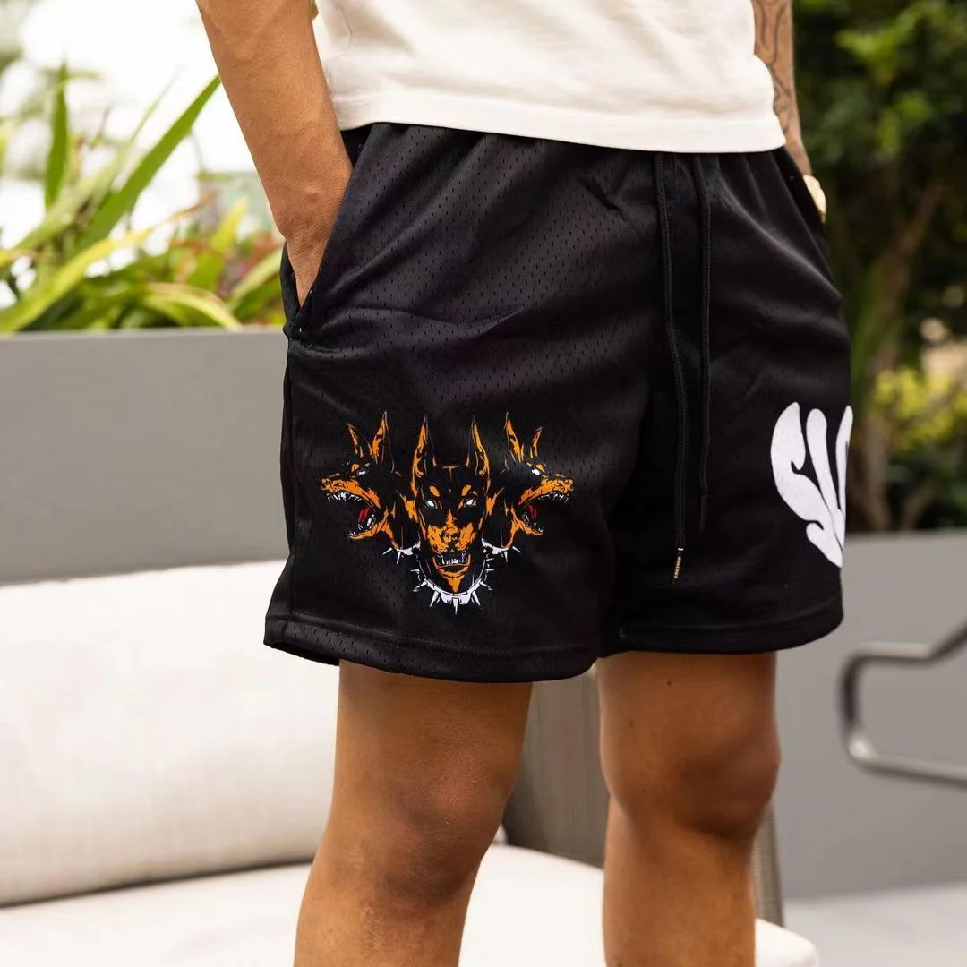 Three headed dog casual street mesh sports beach shorts