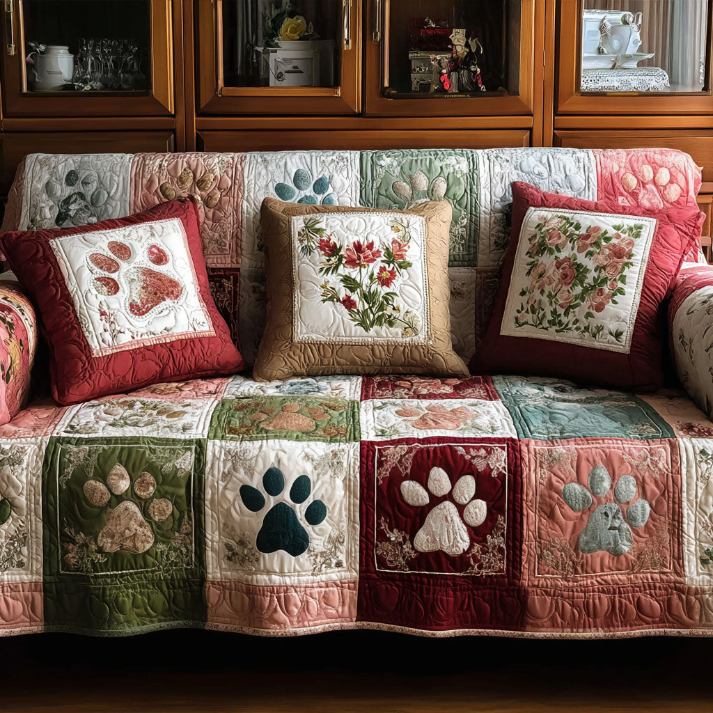 Vintage Paw Quilted Sofa Cover NCU0PT10997 everthome