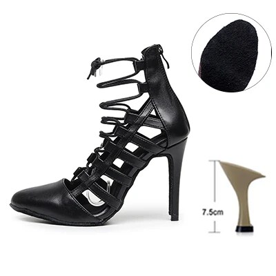 VCshoes Woman Black Dancing Shoes Girls Suede Leather Modern Jazz Practice Dance Heels Girls Summmer Stiletto Shoe 7.5cm-11cm