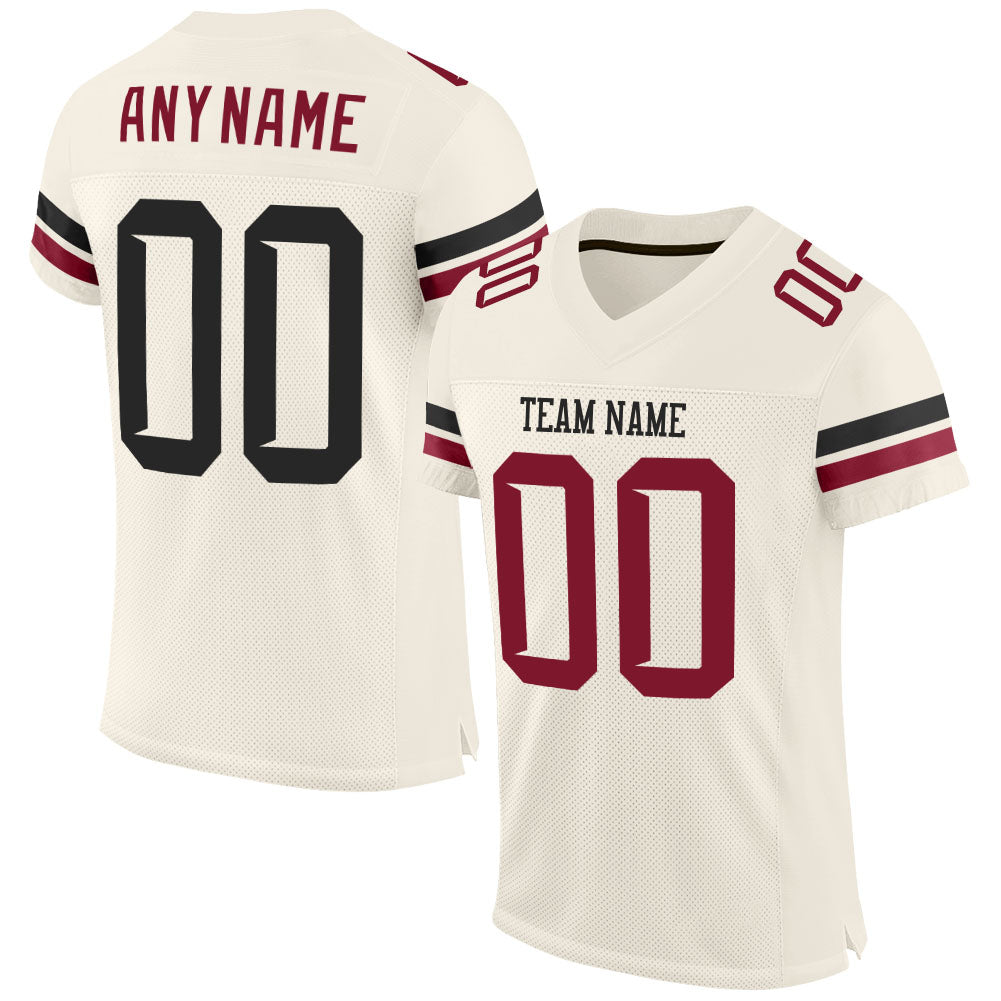 Custom Cream Black-Crimson Mesh Authentic Football Jersey | captainssportss.com