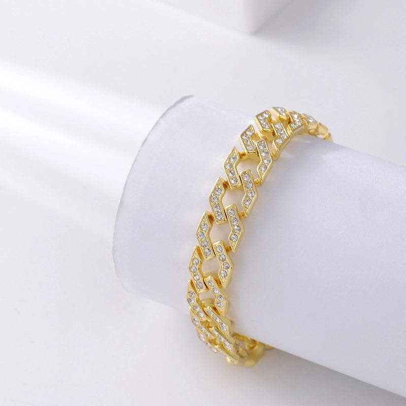 Xiyin Hip Hop Cuban Link Chain Diamond Bracelet Anklet Necklace Men And Women Hiphop Straight