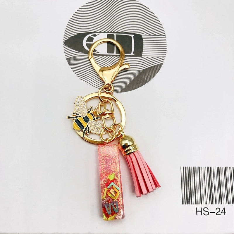 Retro Classic Style Letter Bee Resin Women’s Bag Pendant Keychain