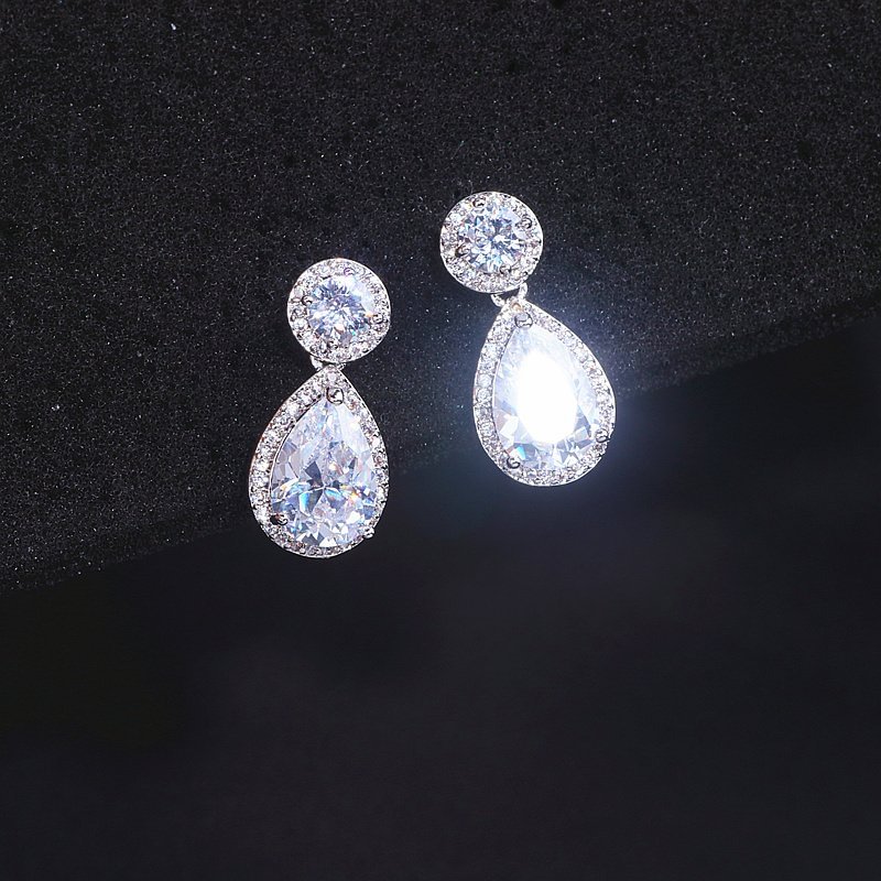 Water Drop Shaped Cubic Zirconia Crystal Earrings-VESSFUL