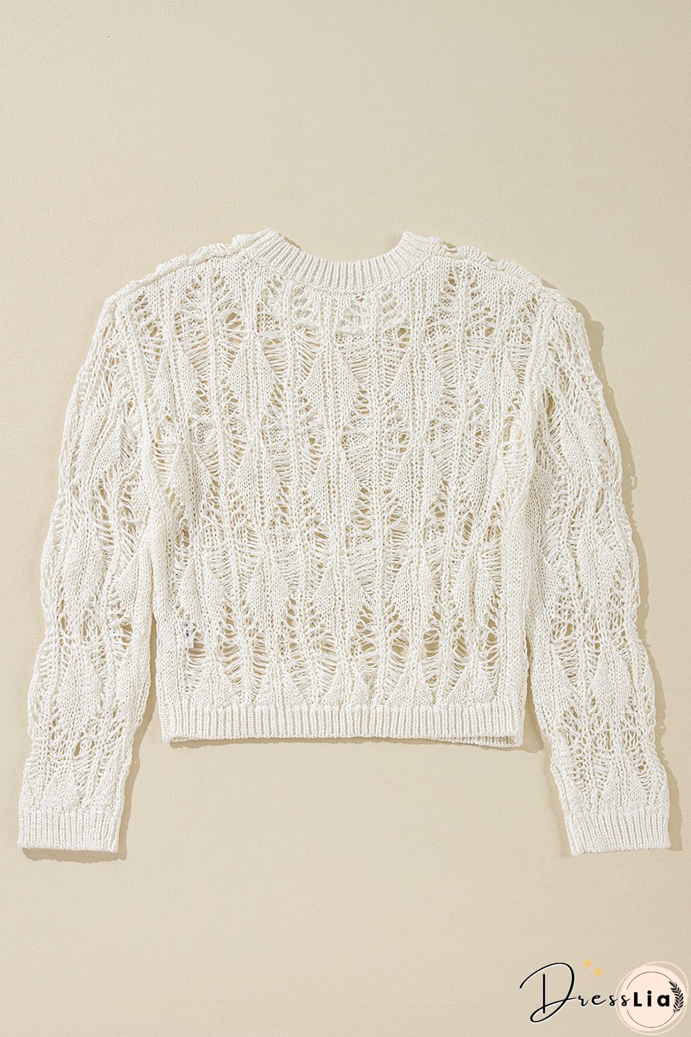 Cut Out Crochet Crew Neck Loose Fit Sweater
