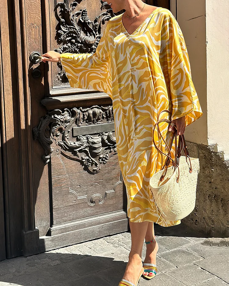 V-Neck Printed Resort Style Dress