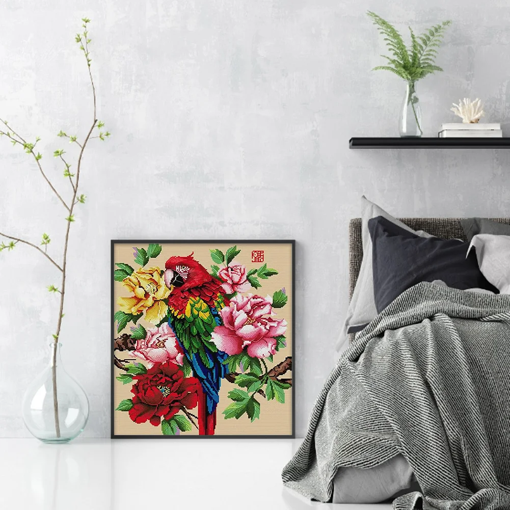 14CT Full Stamped Cross Stitch - Fairview Parrot(Canvas|43*47CM)