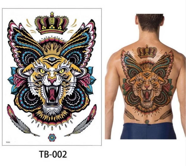 48*35 cm large tattoo stickers 2018 new designs fish wolf buddha waterproof temporary flash tattoos full back chest body for men