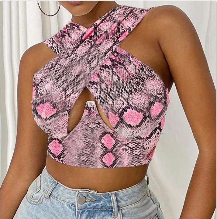 wsevypo Women's Cross Halter Wrap Crop Tops Summer Sexy Sleeveless Cutout Front Tank Tops 2021 New Ladies Bustiers Tube Tops