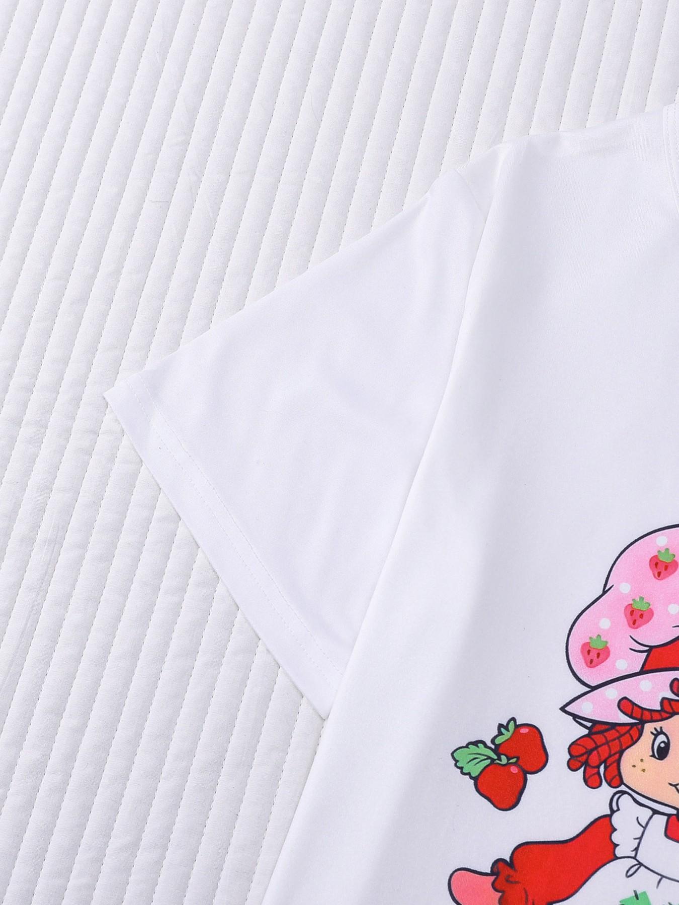 Women's Casual Cute Strawberry Print 3 Piece Pajama Set, Soft Short Sleeve Top & Relaxed Fit Shorts & Pants, Stylish Sleepwear for Everyday Wear and Festive Occasions