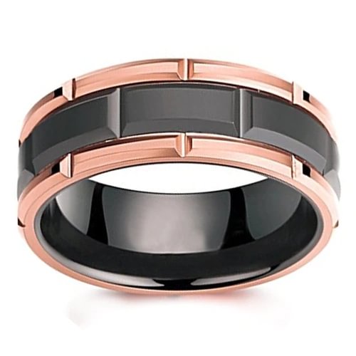 Women's Or Men's Tungsten Carbide Wedding Band Rings,Duo Tone Black and Rose Gold Brick Pattern Comfort Grooved Fit Rings With Tungsten Ring Mens And Womens For 4MM 6MM 8MM 10MM