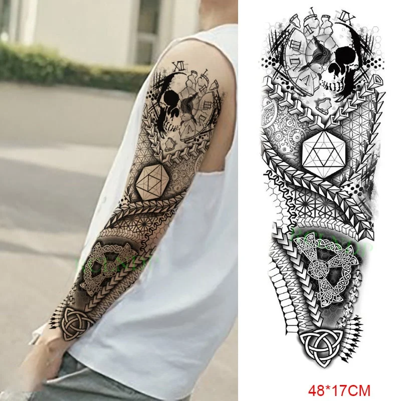 Waterproof Temporary Tattoo Sticker Anubis Ancient Egypt Dog Roma Clock Eye Full Arm Fake Tatto Flash Tatoo Sleeve for Men Women