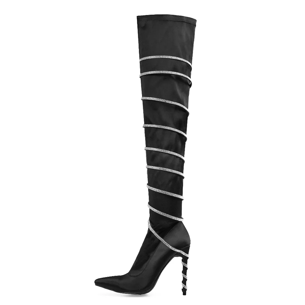 Pointed Toe Satin Over The Knee Boots Stiletto Heels Long Boots Nicepairs