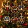 6 Pcs Christmas Wooden Ornaments DIY Pearls Diamond Painting Kit Rhinestone Art Pendants with Hemp Rope for Holiday Tree Decor