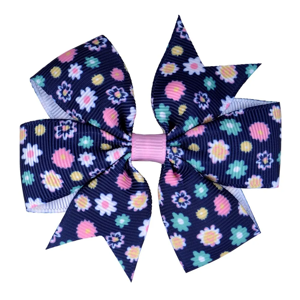 20pcs/lot Printed Flower Hair Bows With Clip For Baby Girls Grosgrain Ribbon Boutique Hair Clip Barrettes Hair Accessories 039