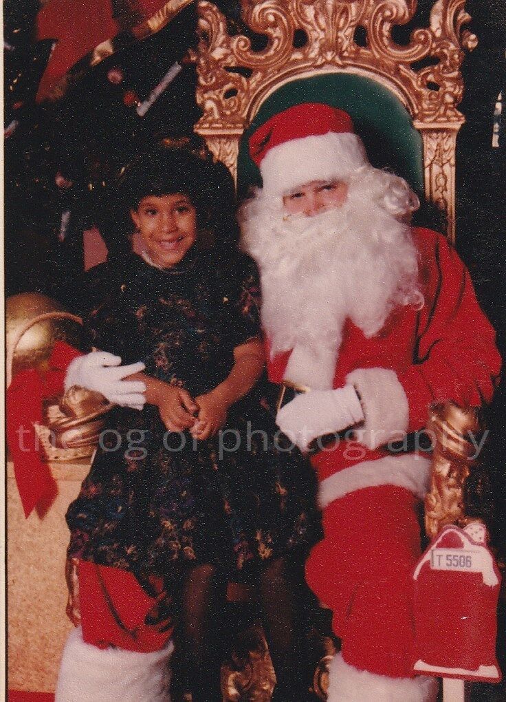 Santa Clause With School Girl FOUND Photo Poster painting ColorPortrait 83 26